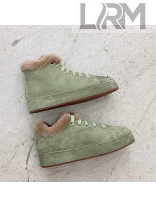 Loro Piana Suede Cashmere Sneaker with Fur Green 2021 111906