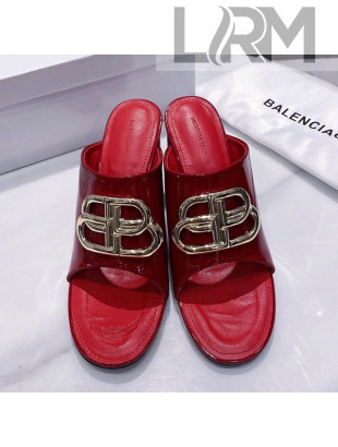 Balenciaga Oval BB Patent Leather High-Heel Mules Slide Sandal Red 2020