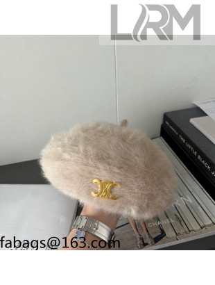 Celine Rabbit Fur Beret Hat Beige 2021 110531