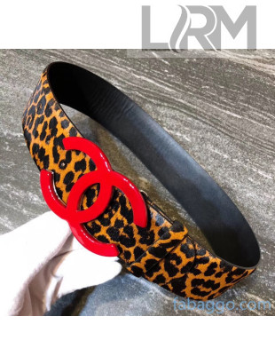 Chanel Leopard Print Horsehair Belt 5CM Width Red 2020