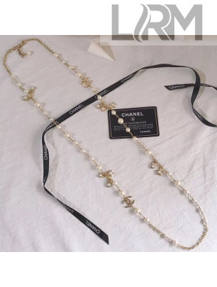 Chanel 5 Heart and Star Long Necklace AB2367 Gold/Pearly White/Crystal 2019