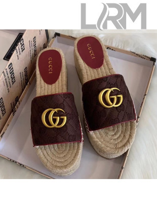 Gucci GG Matelassé Canvas Espadrille Sandal With Cord platform Chocolate 2020