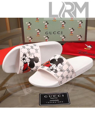 Gucci x Disney Mickey GG Print Rubber Flat Slide Sandals White 2020（For Women and Men）
