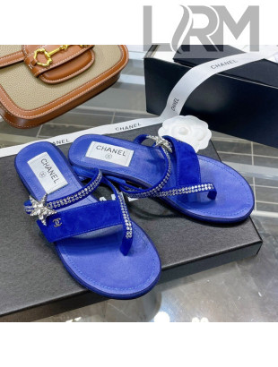 Chanel Suede Star Thong Sandals G38758 Royal Blue 2022