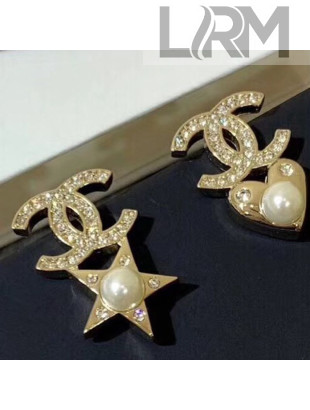 Chanel Pearl Heart and Star Short Earrings AB2364 Gold/White 2019