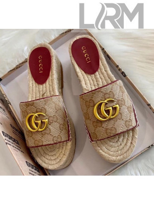 Gucci GG Matelassé Canvas Espadrille Sandal With Cord platform Beige/Burgundy 2020