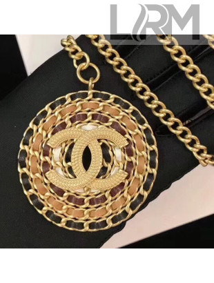 Chanel Leather and Chain Round Pendant Necklace AB1443 2019