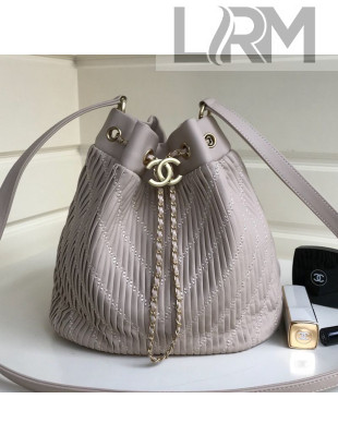 Chanel Chevron Pleated Bucket Bag Light Gray 2019