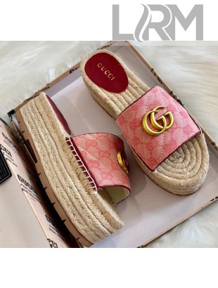 Gucci GG Matelassé Canvas Espadrille Sandal With Cord platform Pink 2020