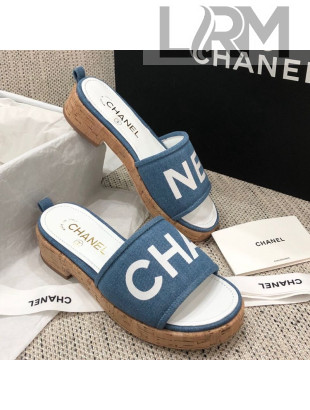 Chanel Denim Slide Sandals G34826 Blue 2021