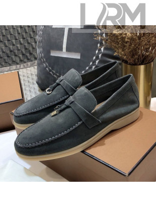 Loro Piana Tassel Suede Flat Loafers Grey 202006