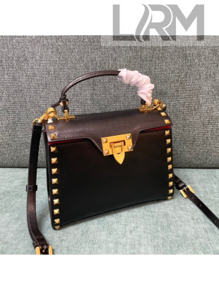 Valentino Small Rockstud Alcove Grainy Calfskin Handbag Black Leather 2021 0488