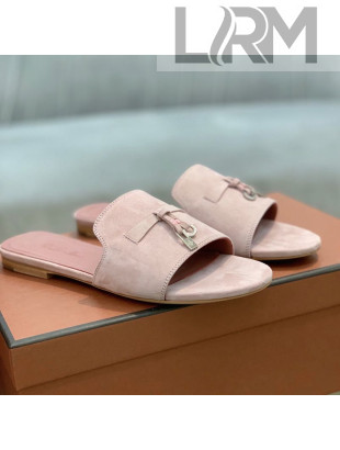 Loro Piana Suede Flat Slide Sandals Pink 2021 04