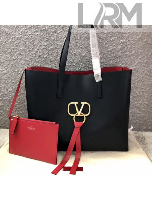 Valentino Large VRING Shopping Tote 0090 Black 2019