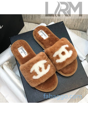 Chanel Wool CC Flat Slipper Sandals Brown 03 2020