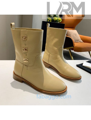 Chanel Calfskin CC Buckle Side Short Boots Apricot 2020