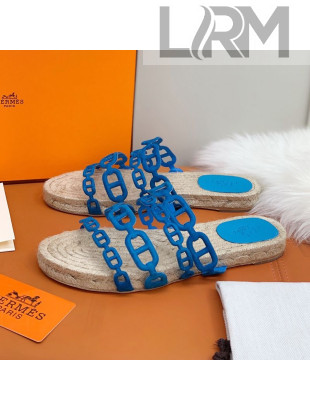 Hermes "Chaine d'Ancre" Espadrille Slide Sandals Blue 2021