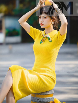Women Knitted Long Dress WD021904 Yellow 2022
