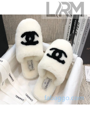 Chanel Wool CC Flat Slipper Mules White 04 2020