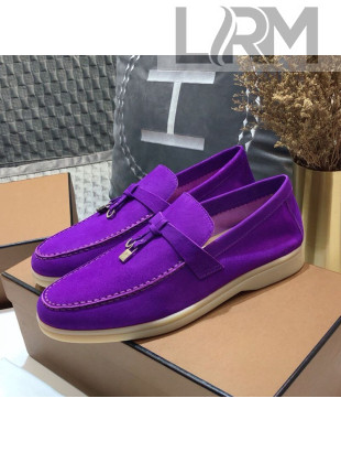 Loro Piana Tassel Suede Flat Loafers Purple 202008