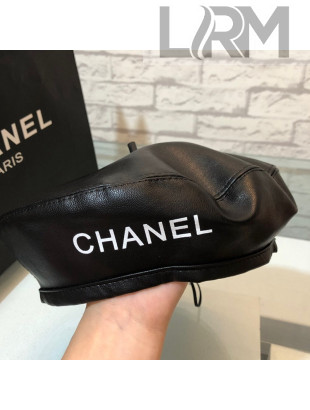 Chanel Leather Beret Hat Black 2021 20