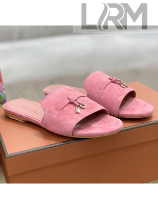 Loro Piana Suede Flat Slide Sandals Pink 2021 07