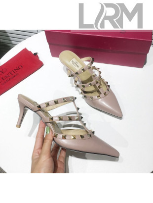 Valentino Heel Rockstud Mule Sandal 65mm Dusty Pink 2019