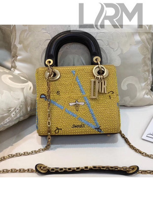 Dior Mini Lady Dior Bag Embroidered with Threads and Beads Yellow 2018