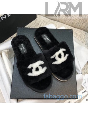 Chanel Wool CC Flat Slipper Sandals Black 05 2020