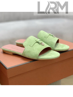 Loro Piana Suede Flat Slide Sandals Green 2021 08