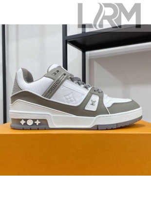 Louis Vuitton Men's Trainer Monogram Leather Sneakers White/Grey 2021