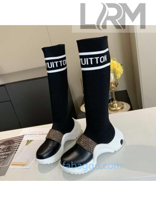 Louis Vuitton Archlight Knit Sock Medium High Sneakers Boots with Studded Monogram Canvas Strap 2020