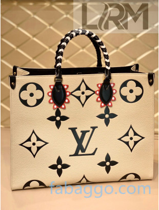 Louis Vuitton Crafty OnTheGo GM Oversized Monogram Tote Bag with Braided Handle M45372 White 2020