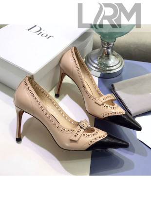 Dior Spectadior Strap Pumps in Perforated Leather Nude/Black 2020