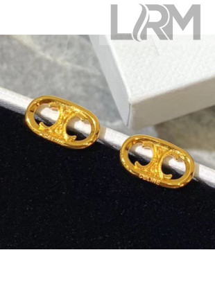 Celine Metal Oval Stud Earrings Gold 2019