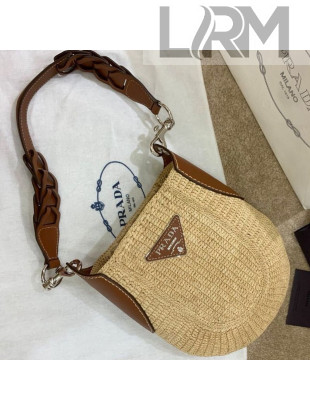 Prada Raffia and Leather Woven Shoulder Bag 1BC126 Beige/Brown 2020