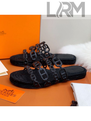 Hermes "Chaine d'Ancre" Espadrille Slide Sandals All Black 2021