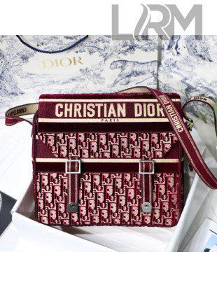 Dior Diorcamp Messenger Bag in Burgundy Oblique Embroidered Velvet 2020