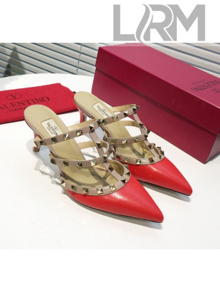 Valentino Heel Rockstud Mule Sandal 65mm Red 2019