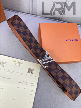Louis Vuitton Damier Ebene Canvas Belt 40mm with Silver Striped LV Buckle 2020