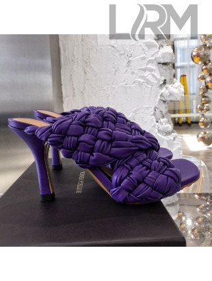 Bottega Veneta Lambskin Woven Heel Slide Sandals 90mm Purple 2020