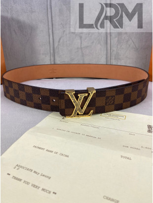 Louis Vuitton Damier Ebene Canvas Belt 40mm with Gold Striped LV Buckle 2020