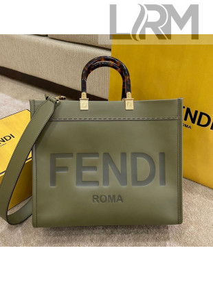 Fendi Sunshine Medium Shopper Leather Tote Bag Green 2021