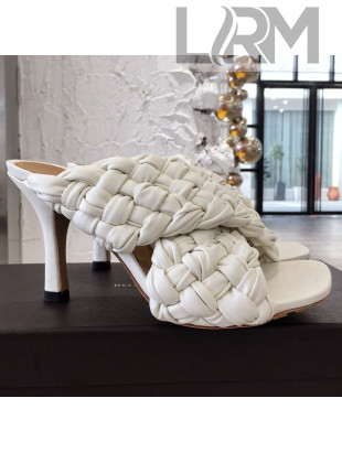 Bottega Veneta Lambskin Woven Heel Slide Sandals 90mm White 2020