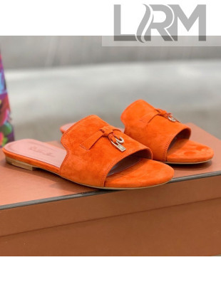 Loro Piana Suede Flat Slide Sandals Orange 2021 11
