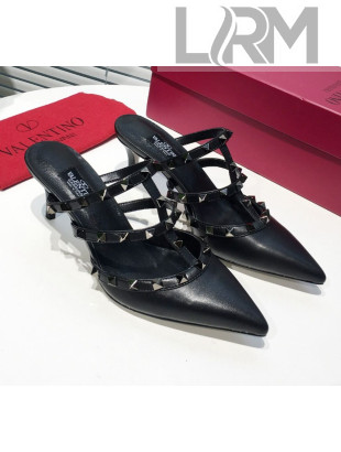 Valentino Heel Rockstud Mule Sandal 65mm Black 2019