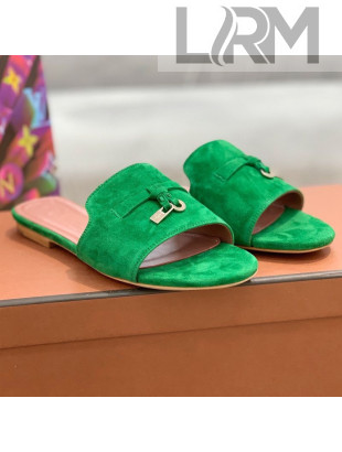 Loro Piana Suede Flat Slide Sandals Green 2021 12