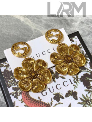 Gucci Flower GG Short Earrings Aged Gold 2019