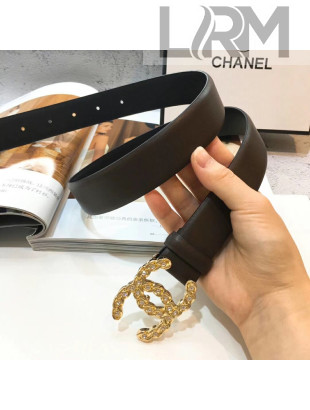 Chanel Lambskin Leather 3CM Width Belt with Crystal Gold Metal Buckle Black 003 2019
