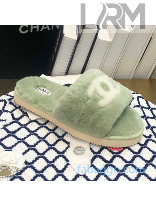 Chanel Wool CC Flat Slipper Sandals Green 07 2020